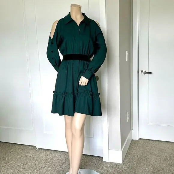 Eliza J Dress 4 Emerald Green Cold Shoulder Shirt Dress